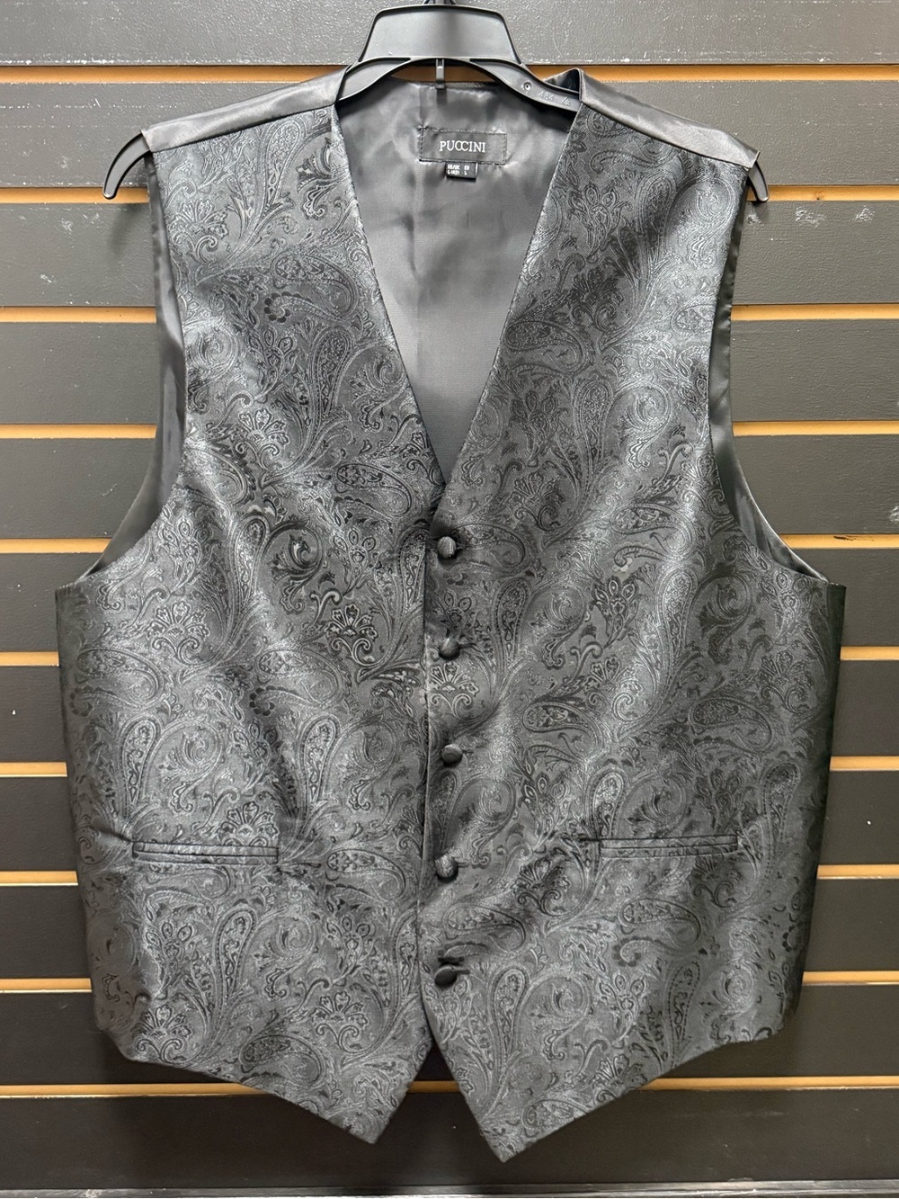 Puccini Black Paisley Tuxedo Vest Men’s Large Formal Wedding Prom Waistcoat